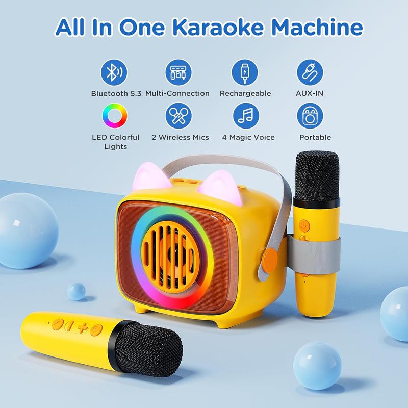 Karaoke Machine for Kids, Mini Portable Bluetooth Speaker with 2 Wireless Microphones and LED Lights, Kids Toys Ideal Gifts for Girls & Boys Birthday Home Party Christmas Gifts