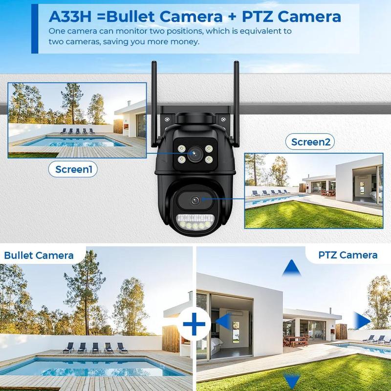 6MP Dual Lens Wireless Security Camera, 2.4GHz WiFi Camera, Waterproof Portable Monitoring Camera, Home Security Camera, Outdoor Monitoring Camera