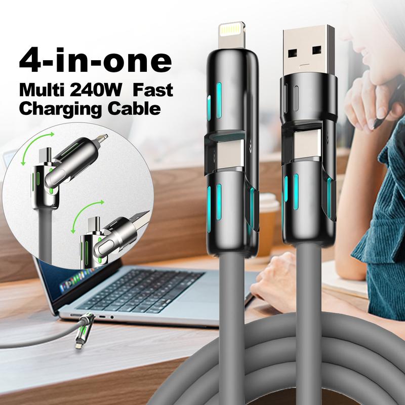 4-in-1 Multi USB Charging Cable-Fast Charging Charger Cord with USB A+Type C for iPhone 16 15 14 13 iPad Various cell phones MacBook iPad Tablets and More