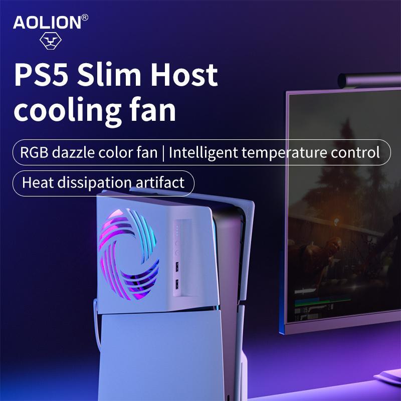 AOLION Cooling Fan, RGB Temperature Sensing Side-mounted Cooling Fan for PS5 Slim Digital Disc Version 2, USB Ports Host Side Cooler, Console Accessories, Gifts for Boyfriend