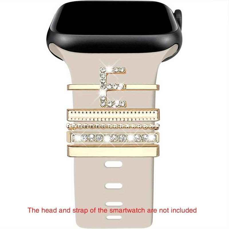 Smart Watch Band Decorative Ring Loops Set, Shiny Letter Design Decorative Ring Loops, Wearable Accessories Compatible with Apple Samsung Watch (without Watch)