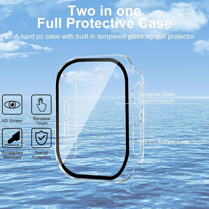 Hard PC Case with Tempered Glass Screen Protector, 2 Counts Ultra-thin Scratch Resistant Cover for iWatch Series 49mm 45mm 44mm 42mm 41mm 40mm 38mm