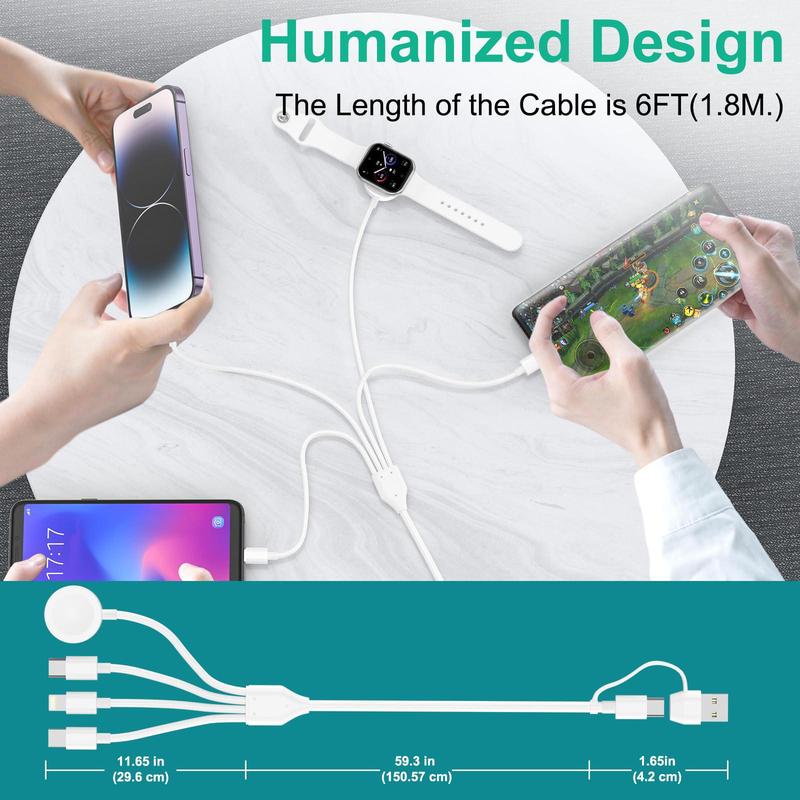 Multipurpose 6 in 1 Charging Cable, 2 Counts 1.8m Mobile Data Cable, Multifunctional Universal Mobile Devices Charging Cable for Watch, Phone, Tablet, Laptop