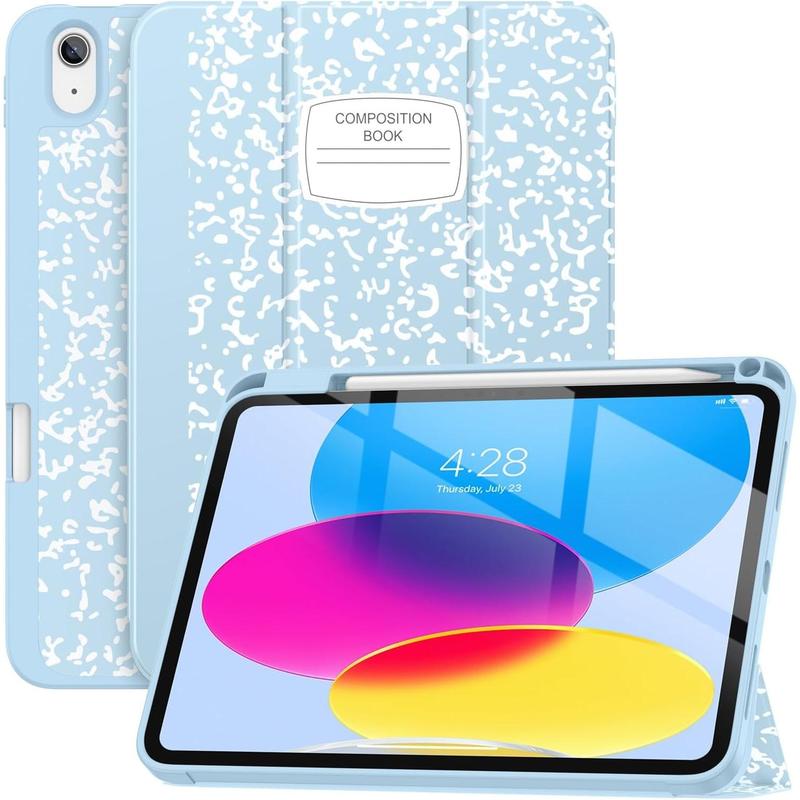 for iPad 10th Generation Case 2022 10.9 Inch with Pencil Holder, [Premium Shockproof + Auto Sleep Wake] with Soft TPU  Cover, Slim Trifold Stand for A2696 A2757 A2777, Book Iceblue