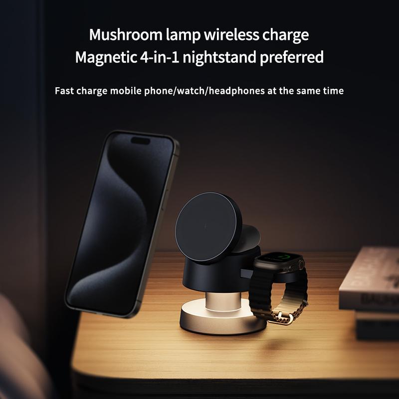 4 in 1 Wireless Charger, Magnetic Charger with Night Light, Multifunctional Charging Station for Phone, Watch, Earphone