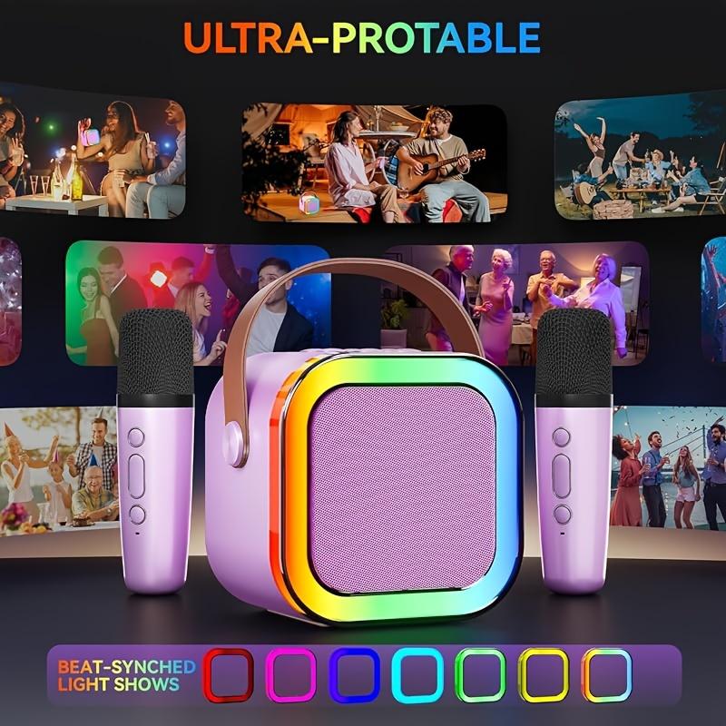 Portable Karaoke Machine with 1-2 Wireless Microphones, Clear Loud Sound, Compatible with All Smartphones, Ideal for Birthday, Home, Family Gatherings, Purple, Stereo Sound, USB Charging, 5.2 Surround Sound, 36V Max Voltage, 800mAh Battery,