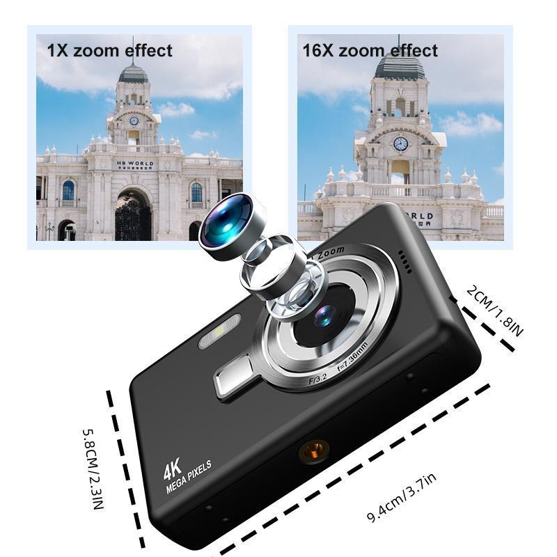 4x Digital Camera, 1200W Pixels 1080P Digital Camera, 16x Zoom Digital Camera with 2.4 Inch TFT Screen, Auto Focus Compact Camera for Students Shooting Vlog Use