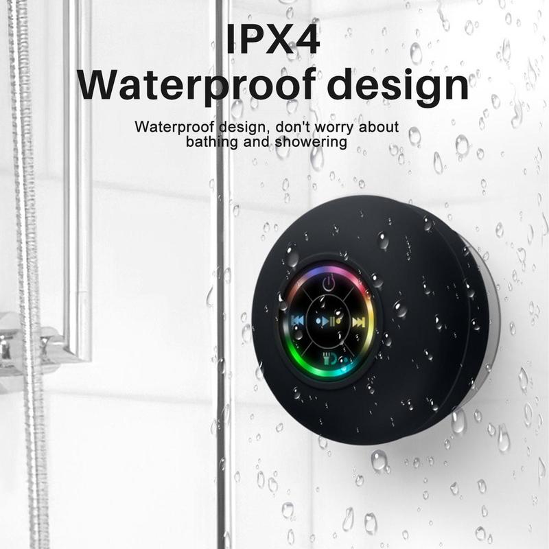 Mini Bluetooth Shower Speaker with LED Light, Waterproof Portable Wireless Speaker Shower Suction Cup Speaker, Small Surround for Party, Travel, Beach Bathroom