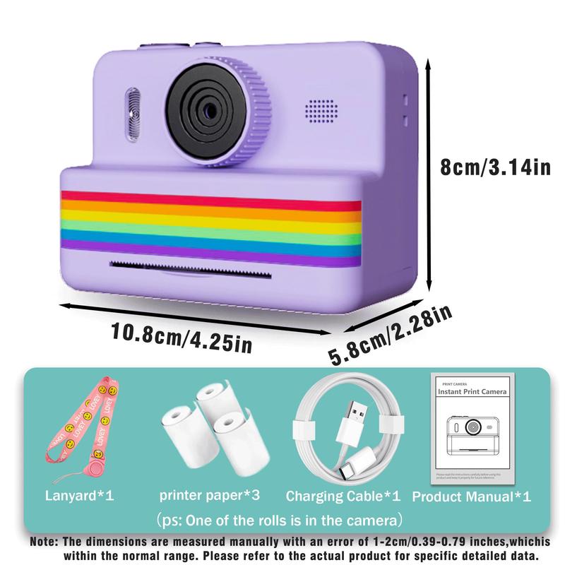 Instant Camera with 3 Print Paper, 2.8 Inch LCD Screen Digital Camera, Rechargeable 1080P Camera, Birthday Gift for Boys & Girls, Portable Camera