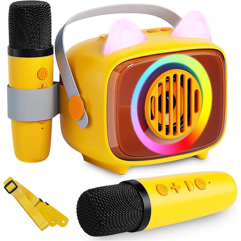 Karaoke Machine for Kids, Mini Portable Bluetooth Speaker with 2 Wireless Microphones and LED Lights, Kids Toys Ideal Gifts for Girls & Boys Birthday Home Party Christmas Gifts