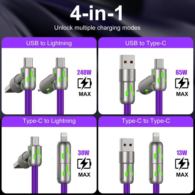 4-in-1 Multi USB Charging Cable-Fast Charging Charger Cord with USB A+Type C for iPhone 16 15 14 13 iPad Various cell phones MacBook iPad Tablets and More