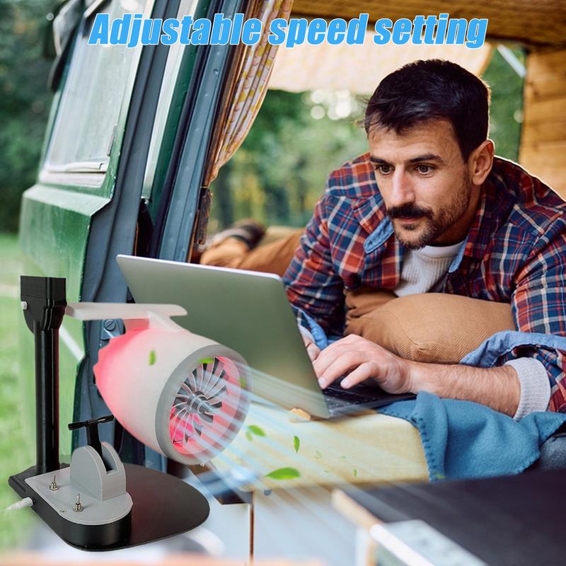 Creative Turbo Desktop Fan with Light Water Tank Design Adjustable Turbofan Engine Shape Cooling Fan 2-in-1 Cooling Fan Humidifier