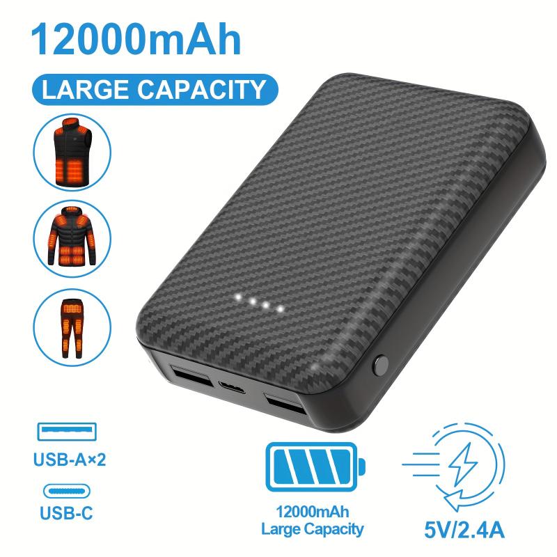 12000mAh Battery Pack For Heated Vest - 5V 2A Power Bank For Heated Jackets And Heated Hoodies, USB C Portable Charger, Power Bank Compatible With IPhone, IPad, Samsung Tablets And More Lithium Charging Connector Rechargeable Smartphone Chargeable