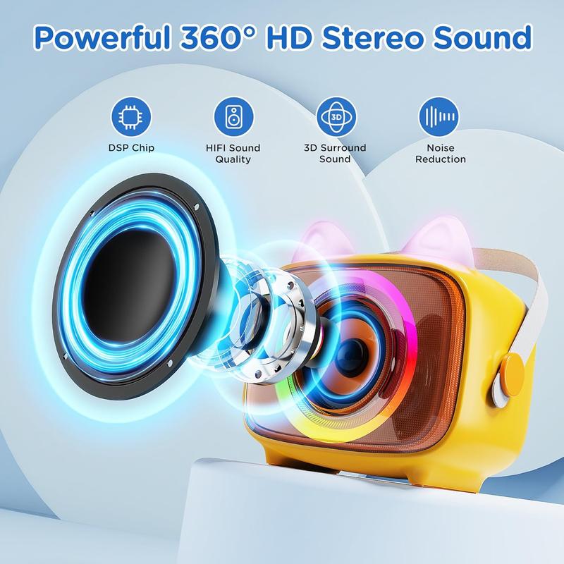 Karaoke Machine for Kids, Mini Portable Bluetooth Speaker with 2 Wireless Microphones and LED Lights, Kids Toys Ideal Gifts for Girls & Boys Birthday Home Party Christmas Gifts