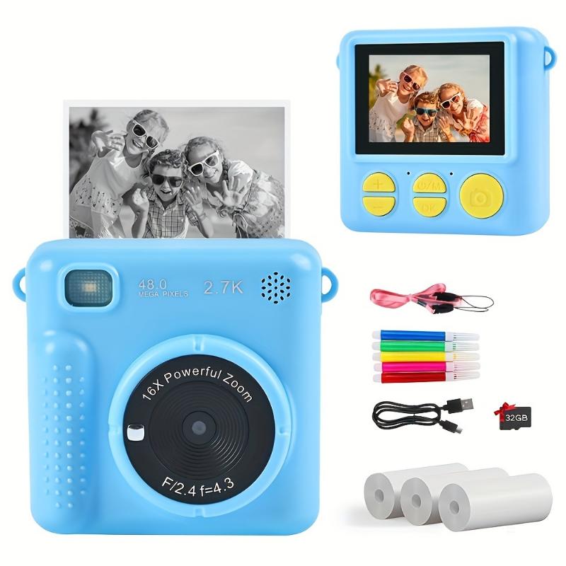 Kids Camera Instant Camera, 1080P 2.4 Inch Screen Instant Camera Kids With Print Paper & 32GB Card, Digital Camera Kids Gift For Kids3-12 Years