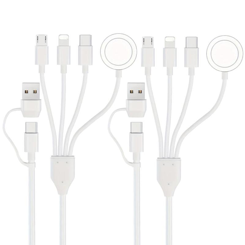 Multipurpose 6 in 1 Charging Cable, 2 Counts 1.8m Mobile Data Cable, Multifunctional Universal Mobile Devices Charging Cable for Watch, Phone, Tablet, Laptop