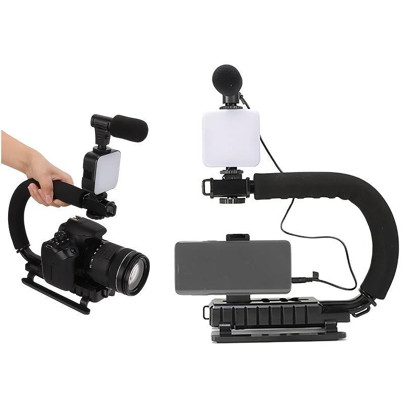 Portable USB Powered Condenser Microphone with LED Fill Light for Summer, 1 Set Video Vlogging Kit with LED Light, U-shaped Camera Holder Portable Handheld Bracket Stabilizer Kit for Streaming & Podcasting