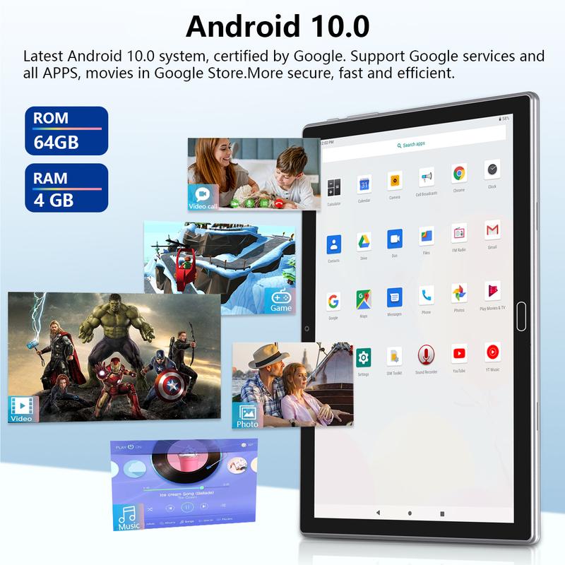 Tablet 10 inch Android Tablet 2024 Latest Update 4G Phone Tablet 64GB + 4GB Storage Octa-Core Processor, 13MP Camera, Dual SIM Card Slot, 128GB Expand Support, GPS, WiFi, Bluetooth, 1080P HD Smartphone Cellphone