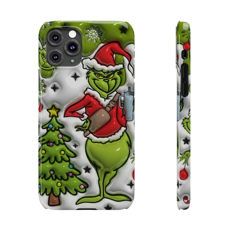 Christmas Gr!nch iPhone Case for iPhone 16, 15 Pro Max, 14 Plus, 13, 12, 11, XR, XS, 3D effect flat case, Xmas Printed Cover