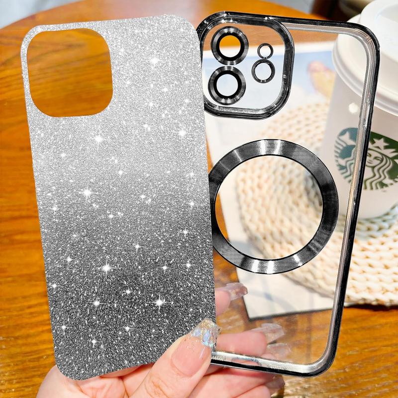 Entronix Magnetic Glitter Case For iPhone 15 14 13 12 11 XR, Plus, Pro Max, Cute & Luxurious Sparkly Bumper Cover, Smartphone Accessories