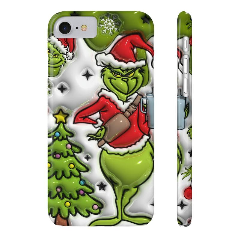 Christmas Gr!nch iPhone Case for iPhone 16, 15 Pro Max, 14 Plus, 13, 12, 11, XR, XS, 3D effect flat case, Xmas Printed Cover