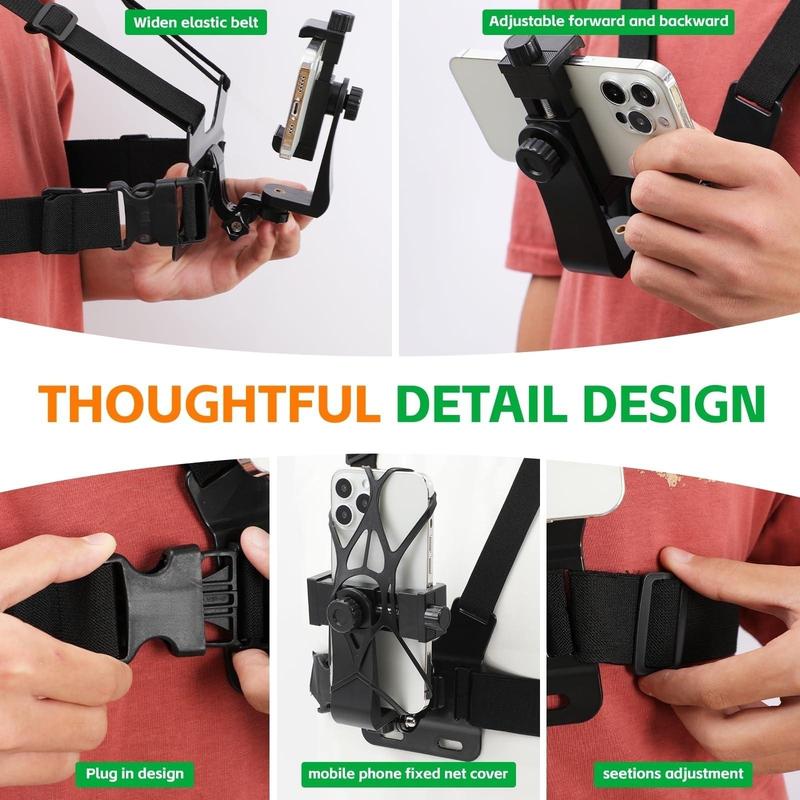 Mobile Phone Chest Mount Harness Strap Holder Cell Phone Clip Action Camera POV for Samsung iPhone Plus etc Smartphone Cellphone