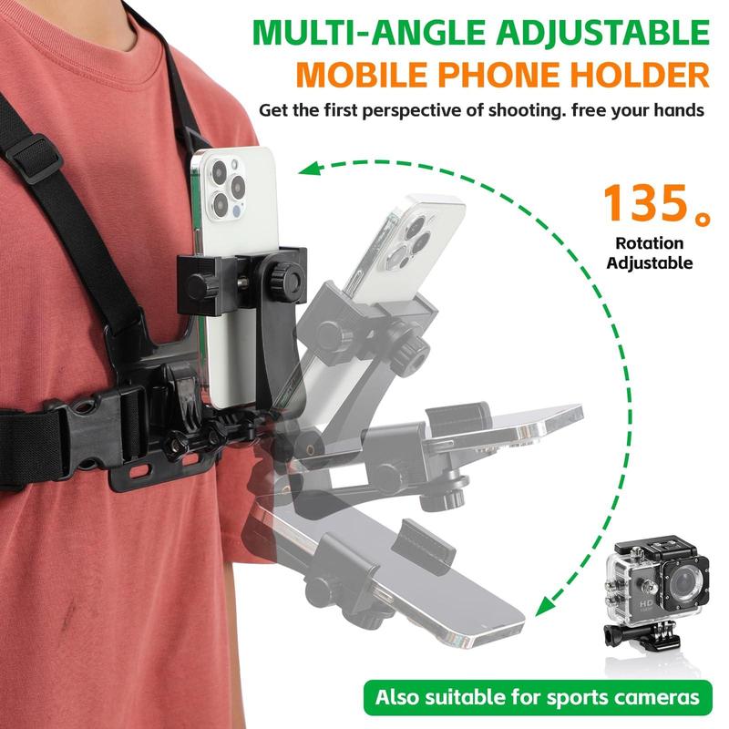 Mobile Phone Chest Mount Harness Strap Holder Cell Phone Clip Action Camera POV for Samsung iPhone Plus etc Smartphone Cellphone