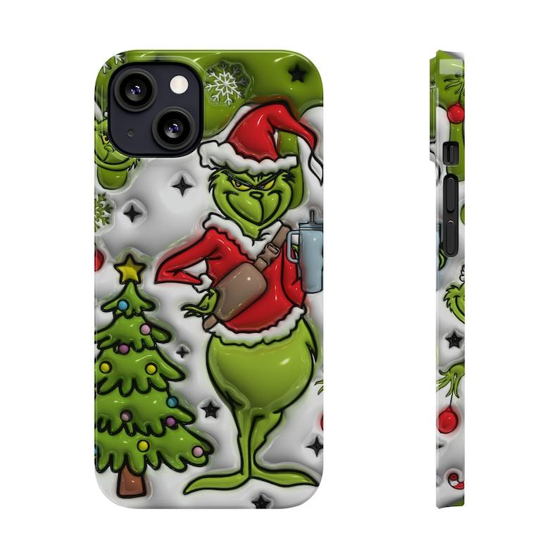 Christmas Gr!nch iPhone Case for iPhone 16, 15 Pro Max, 14 Plus, 13, 12, 11, XR, XS, 3D effect flat case, Xmas Printed Cover