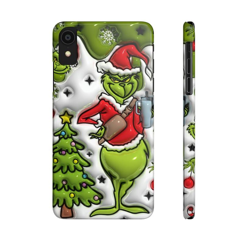 Christmas Gr!nch iPhone Case for iPhone 16, 15 Pro Max, 14 Plus, 13, 12, 11, XR, XS, 3D effect flat case, Xmas Printed Cover