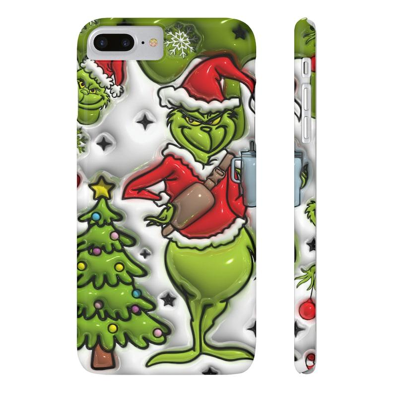 Christmas Gr!nch iPhone Case for iPhone 16, 15 Pro Max, 14 Plus, 13, 12, 11, XR, XS, 3D effect flat case, Xmas Printed Cover