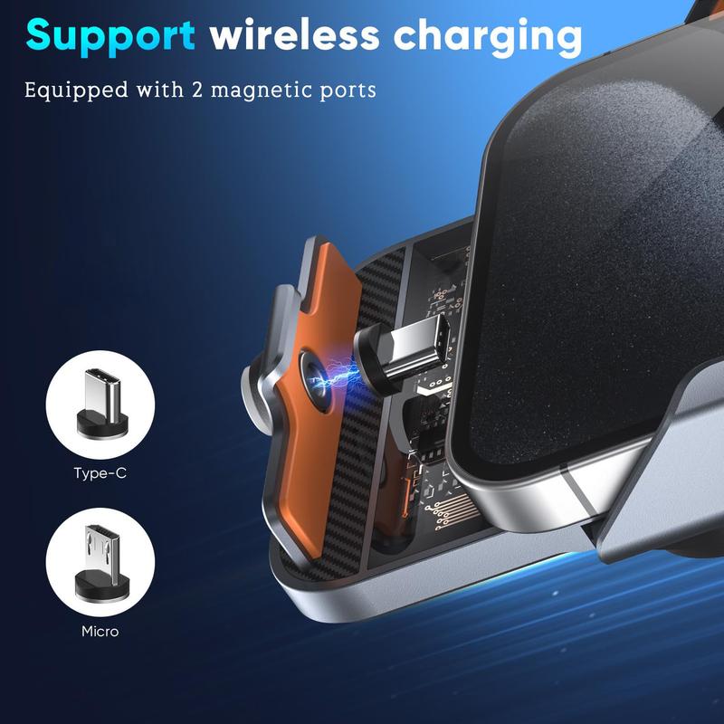 Bilolly  Wireless Car Charger Mount, 15W Fast Charging Auto Clamping Car Charger holder For iPhone Samsung For IPhone 15 14 13 12 11 Pro, Samsung Galaxy S23 Ultra S22 S21 S20, S10+ S9+, Car Accessories Automatic Clip (Black) Aluminum Protection