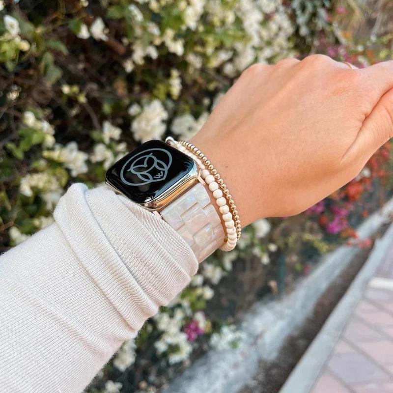 WizeBand Perla Ceramic Strap for Apple Watch - Rose Gold, Silver, or Black Hardware - Personalized Fit