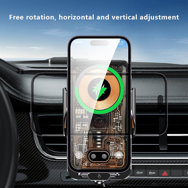 Bilolly  Wireless Car Charger Mount, 15W Fast Charging Auto Clamping Car Charger holder For iPhone Samsung For IPhone 15 14 13 12 11 Pro, Samsung Galaxy S23 Ultra S22 S21 S20, S10+ S9+, Car Accessories Automatic Clip (Black) Aluminum Protection