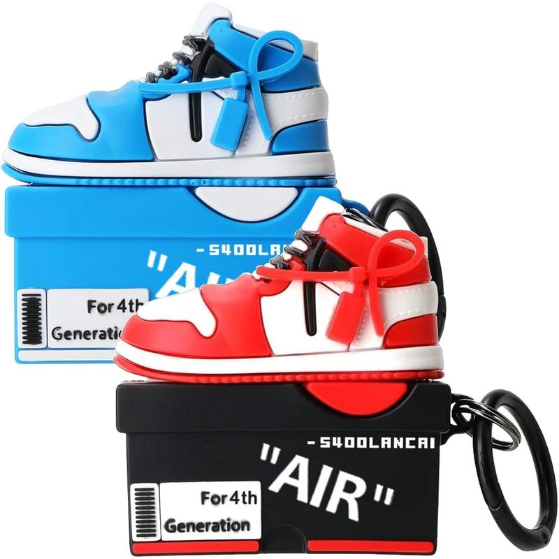 2Pack Gedicht for Airpods 4th Generation Case Cover 2024 Cute Cartoon Shoe Box Soft Silicone Protective Cases for Airpods 4th Generation Case with Keychain for Women Men Red+Blue