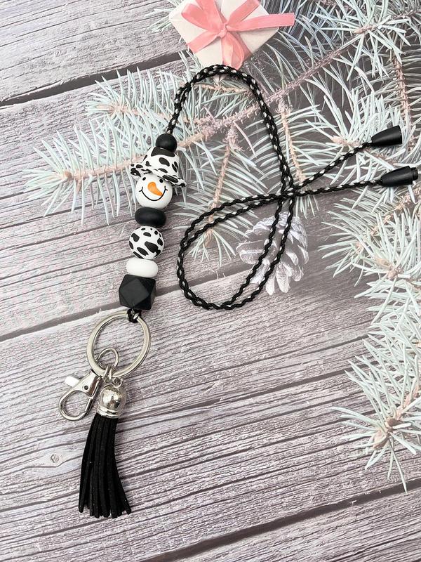 Cute Christmas Themed Beaded Keychain, Beaded Phone Chain, Anti-lost Phone Lanyard, Fashion Phone Charm for Women & Girls