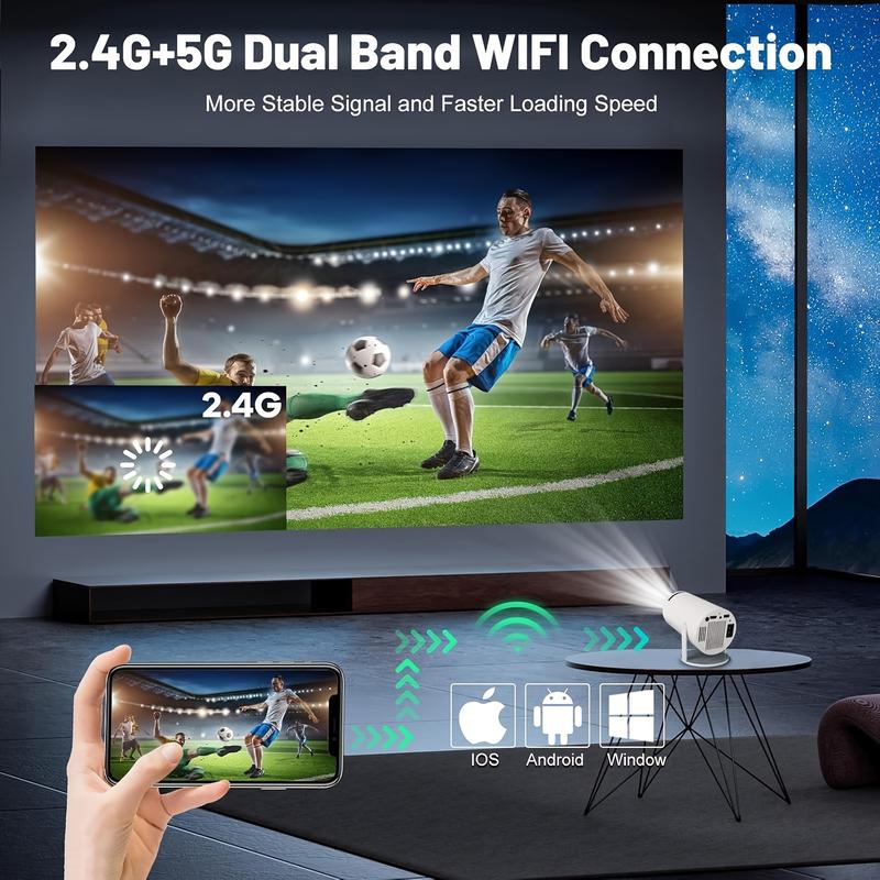 Full HD HY300 Pro Mini Portable Projector, 4K 260 ANSI Smart Projector With WiFi 6 BT 5.0, Screen Adjustment, 180 Degree Rotation, Home Video Projector Built-in Android 11.0 OS Audio Mini Projector with Bluetooth