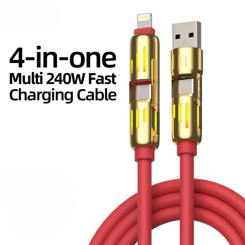 4-in-1 Multi USB Charging Cable with USB A,Type C, Lightning -MAX 240W Fast Charging & Data Sync for iPhone 16 15, iPad Pro, Samsung & Laptops