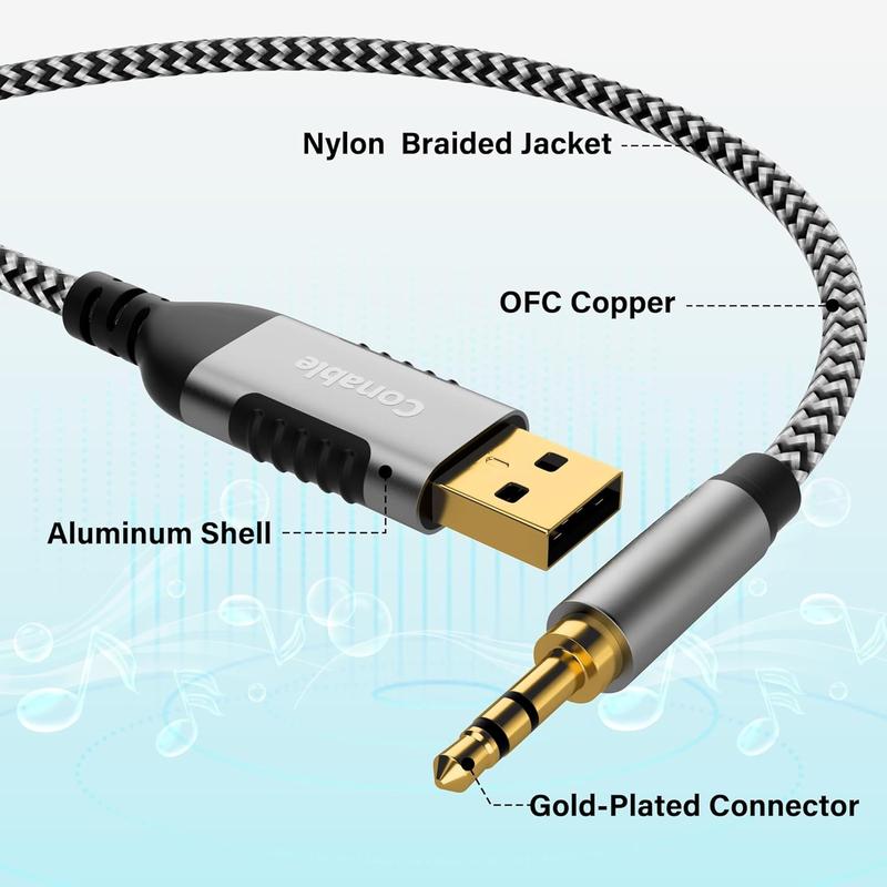 USB to 3.5mm Audio  15 FT, USB A to 1 8 TRS Aux Jack Adapter, OFC, Nylon Braided, -Plated Connector, for PC, Laptop, Speaker, PS5 4 Windows, Headphones, Not for , MP3, PS3, Car, TV