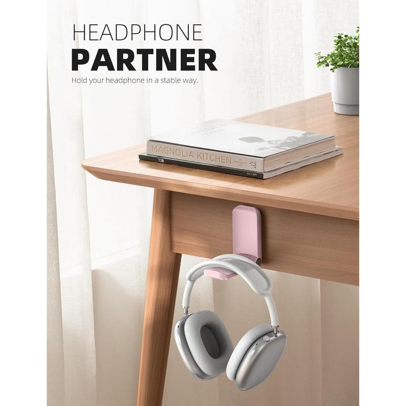 Lamicall Headphone Stand, Sticky Headset Hanger - Adhesive Headphone Holder Hook Mount, Headset Stand Holder Clip under Desk, Earphone Clamp for Airpods Max, Hyperx, Sennheiser, Pink Lamicall