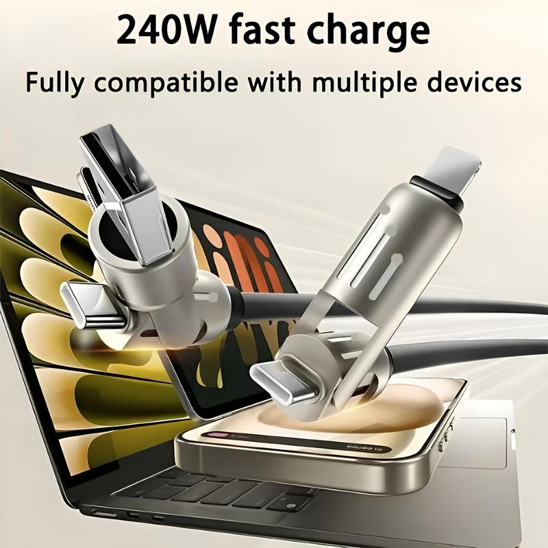 4-in-1 USB C Cable, Multi-functional 240W Fast Charge Data Cable, Phone Accessories Suitable for iPhone 15 14 Phone iPad Pro, Cellphone Charging Accessories