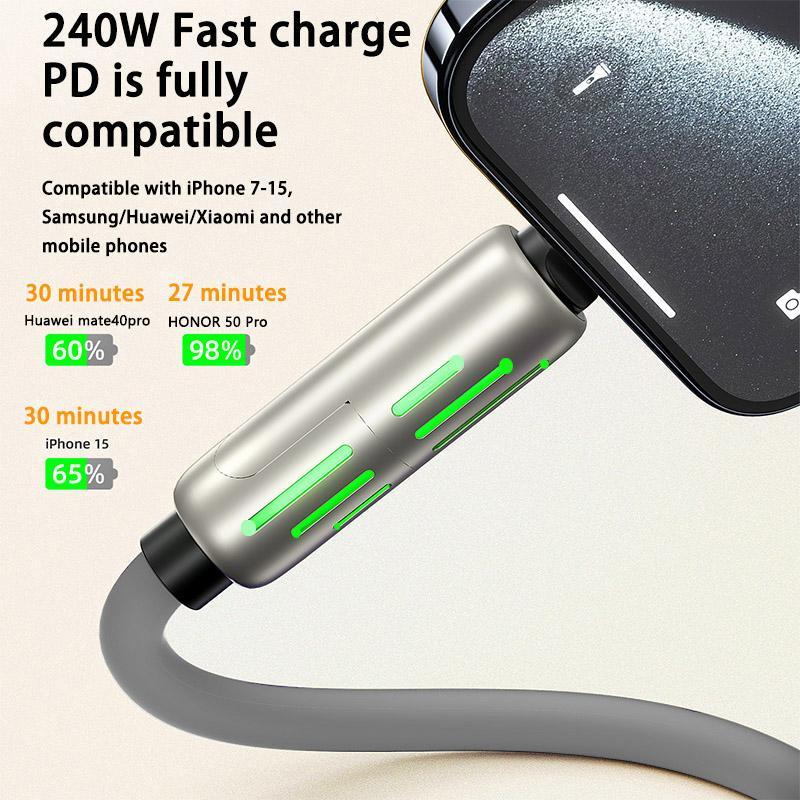 4-in-1 USB C Cable, Multi-functional 240W Fast Charge Data Cable, Phone Accessories Suitable for iPhone 15 14 Phone iPad Pro, Cellphone Charging Accessories