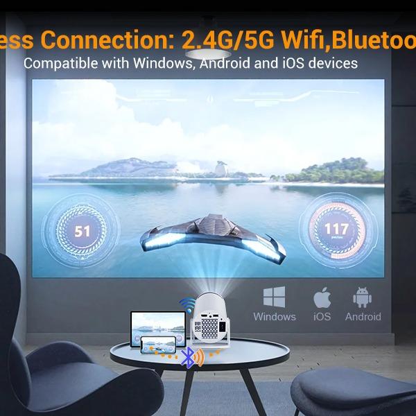 Mini WiFi Projector, Auto Keystone Correction Portable Projector 720P Support 180° Adjustable Stand, BT 5.0 Android 11, 4K 150 ANSI Smart Projector, Home Video Projector for Phone TV Stick Laptop