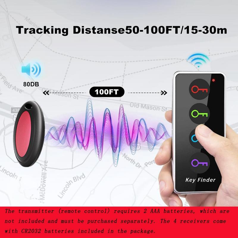 Wireless Key Tracker, 1 Count Remote Control with 4 Receivers, Key Locator with LED Light, Key Tracking Device, Tracker for Car Keys, Phones, Wallet