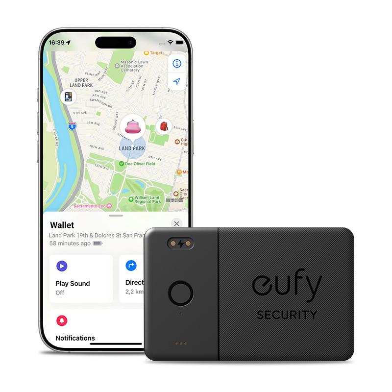 eufy SmartTrack Card E30 (Black, 1-Pack), Rechargeable, Works with Apple Find My (iOS Only), Bluetooth Tracker, Perfect for Wallet, Passport, and Laptop, Water Resistant