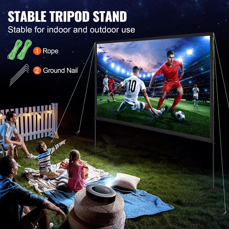 VEVOR Projector Screen with Stand, 120 inch 16:9 4K 1080 HD Outdoor Movie Screen with Stand, Wrinkle-Free Projection Screen with Bar Feet and Carry Bag, for Home Theater Cinema Backyard Movie Night