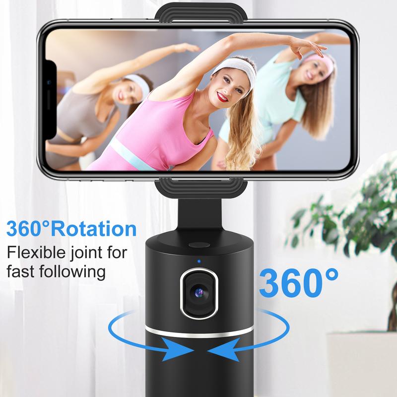 Auto Face Tracking Tripod, No App Required, 360° Rotation Face Body Phone Camera Mount Smart Shooting Phone Tracking Holder for Live Vlog Streaming Video, Rechargeable Battery Accessories Selfie 360 rotating phone stand