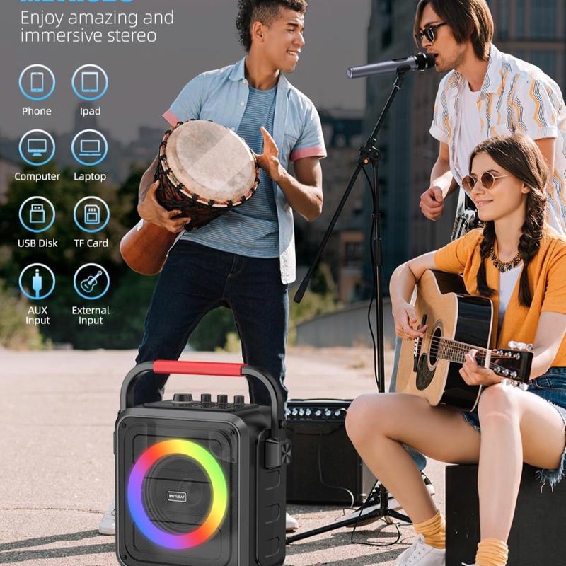 Karaoke Machine for Adults & Kids, Bluetooth Karaoke Speaker with Two Wireless Karaoke Microphones, PA System Speaker Supports TF Card USB, AUX in, REC, Bass & Treble for Party Meeting Adults Kids Audio Colorful