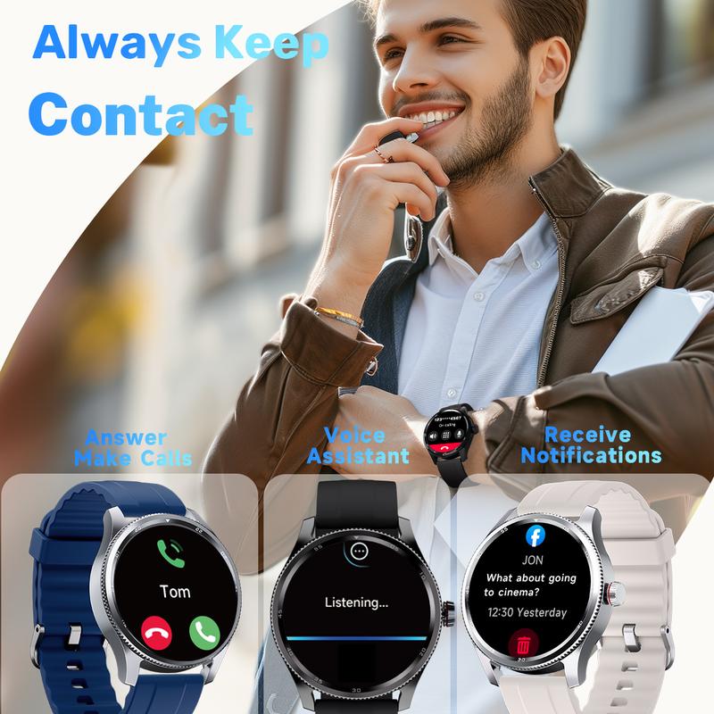 TOOBUR Smart Watch for Men with Answer Make Call,Fitness Sport Watch with Step Counter Sleep Tracker 100 Sports for Run Smart Voice Assistant IP68 Waterproof Swim Fitness Tracker Compatible Android iOS