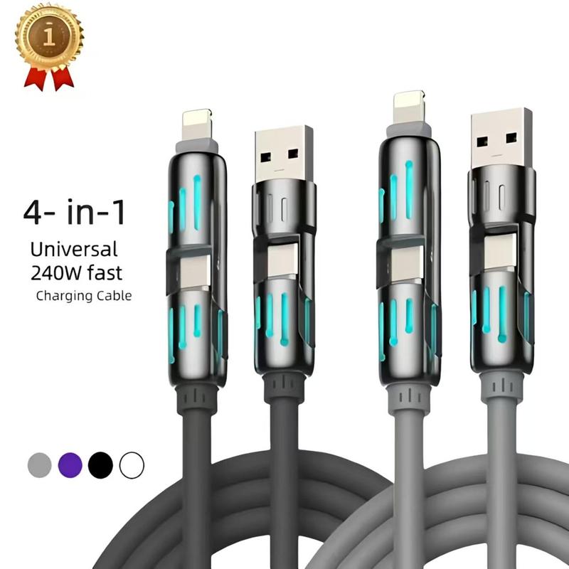 4-in-1 USB C Cable, Multi-functional 240W Fast Charge Data Cable, Phone Accessories Suitable for iPhone 15 14 Phone iPad Pro, Cellphone Charging Accessories