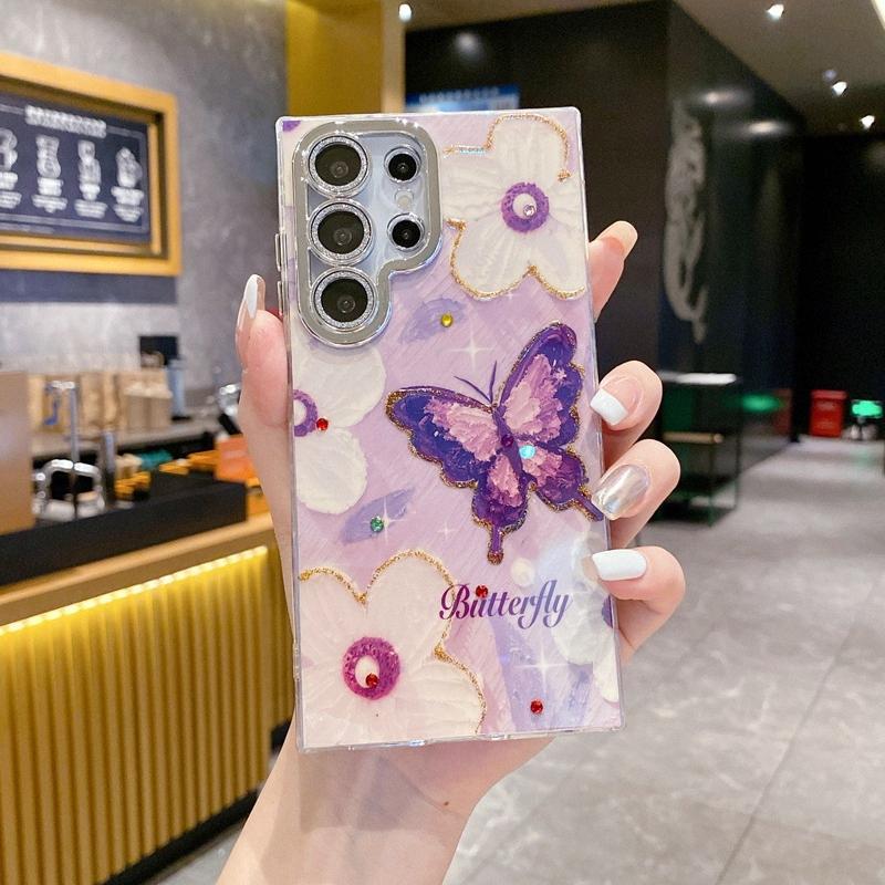 Advanced Art Oil Painting Flower Phone Case, Wave Edge Safe Phone Case for Samsung S22 S23 S24 Ultra